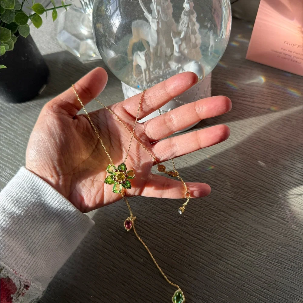 Swarovski Idyllia Y Pendant Mixed Cuts Green Multicolor Slider Necklace - Picture 10 of 12